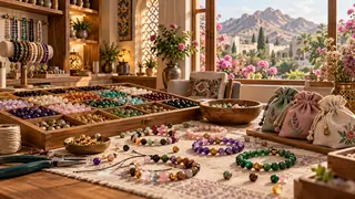 مشهد توضيحي من ورشة أساور في الطائف، في زمن معاصر.
