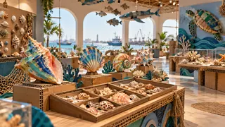 مشهد توضيحي من معرض بحر من مواد معاد استخدامها في بورتسودان، في زمن معاصر.